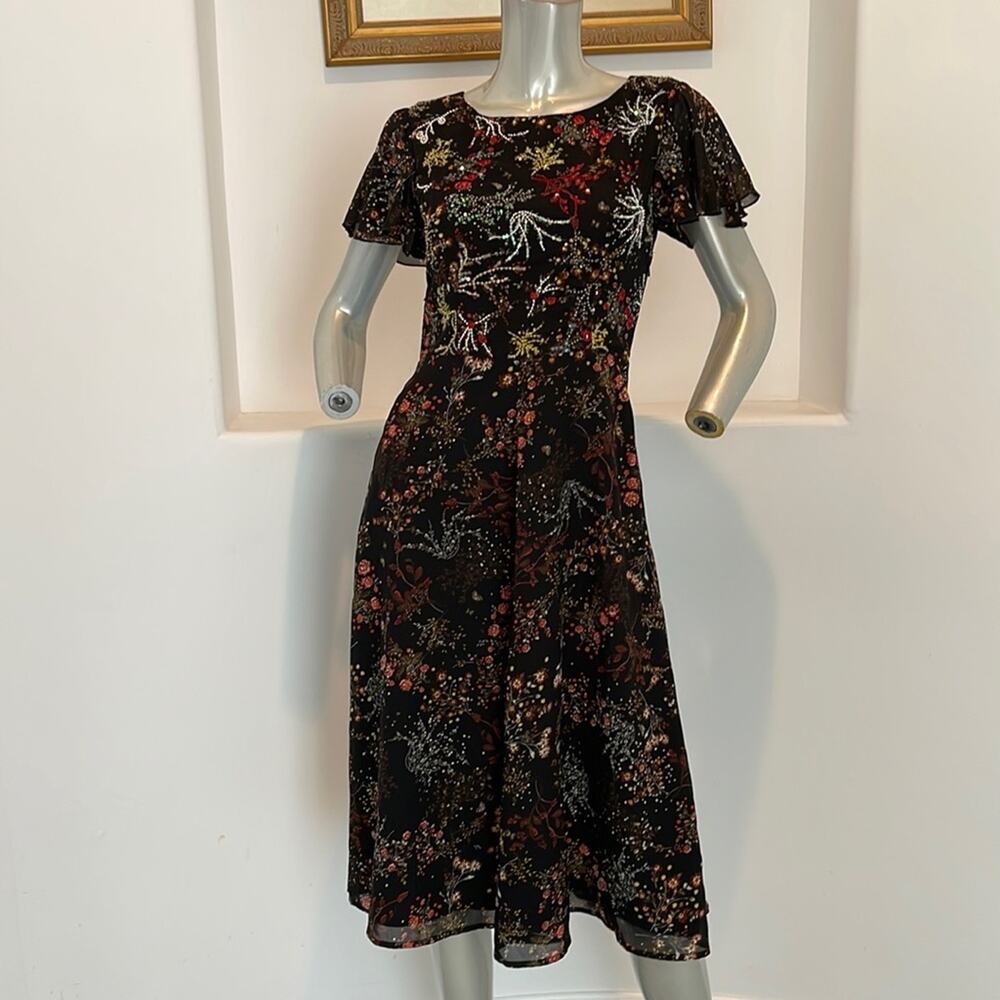 ModCloth Fit & Flare Midi Dress Floral Sequined S